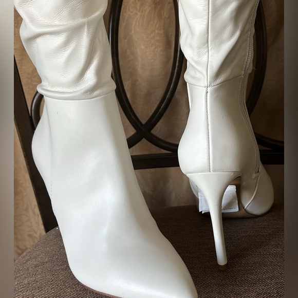 New Sz 5 1/2M White Slouch  Pointed Toe Stiletto Boots - Picture 6 of 13